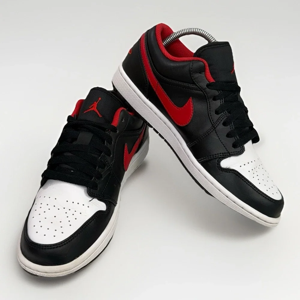 Nike Air Jordan 1 Low Shoes Black Fire Red White 553558-063 Men's Size 8